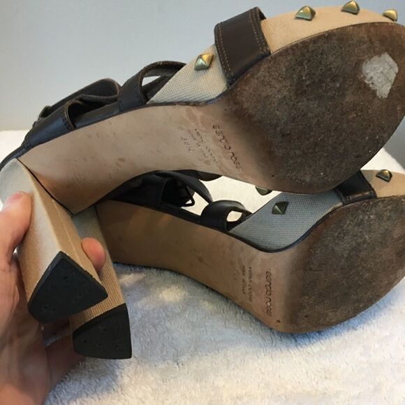 Sergio Rossi Womens Block Heel Platform Strappy Sandals Brown Leather Size 38.5 - Picture 6 of 7